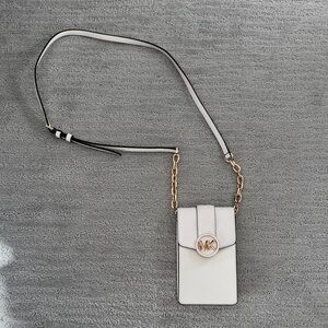 Michael Kors White Phone Crossbody with Gold Chain